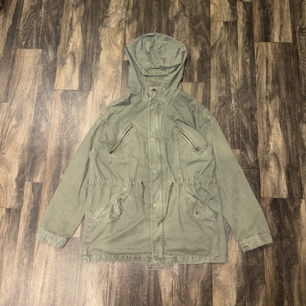 American Eagle Canvas Full-Zip Hooded Jacket Snap Button Women's Size L Green